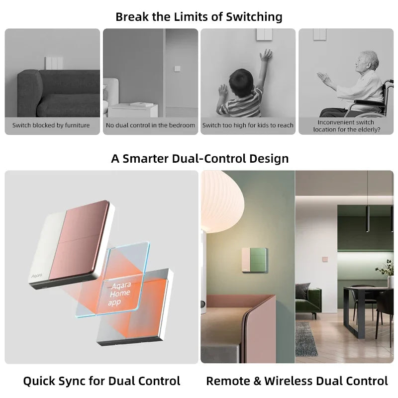 Aqara Z1 Smart Wall Switch ZigBee 3.0 More Control Switch Single Live/Neutral Wire Key Light Button for Smart Home HomeKit APP