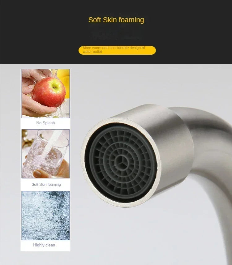 Stainless Steel Kitchen Faucet Wall Mounted Cold and Hot Tap Bathroom Basin Sink Faucet Universal Rotation Splash Proof Faucet
