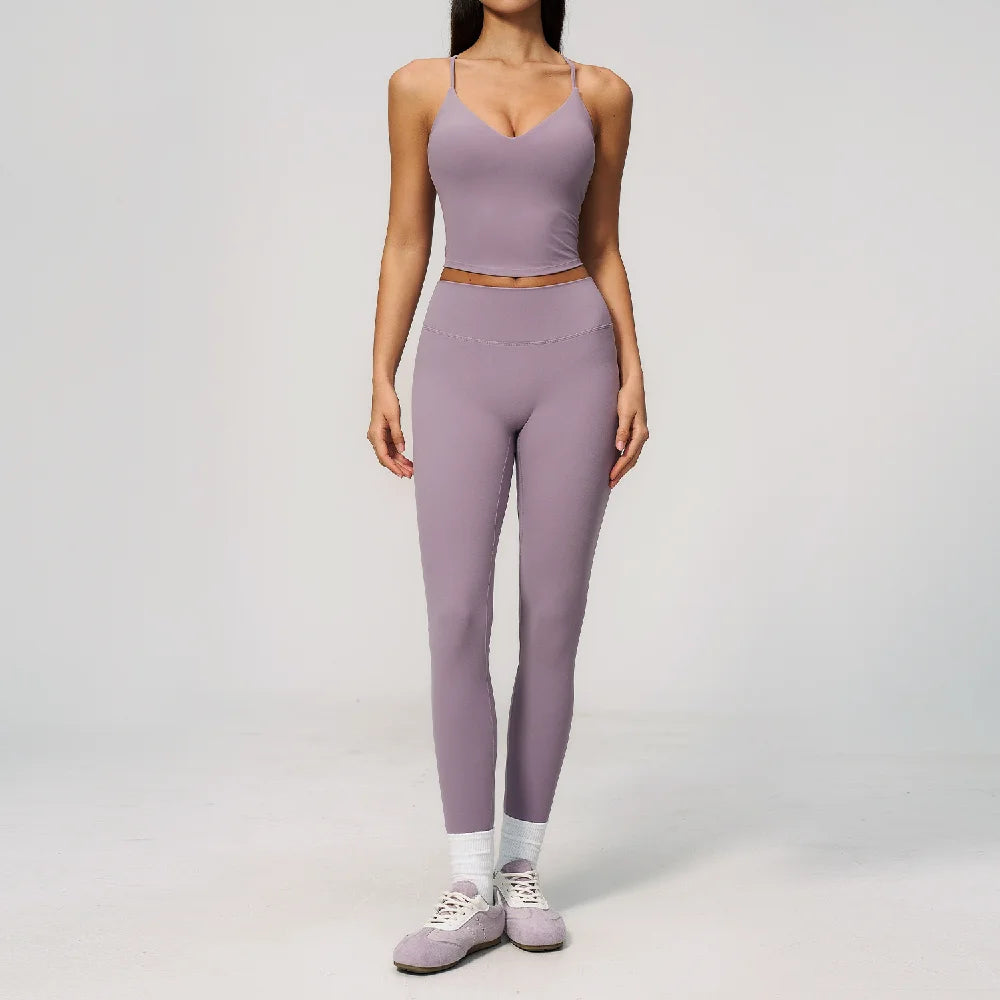 2PCS Yoga Suit Women's Tracksuits Gym Clothes Running Workout Outfits Sports Bra Middle Pants Athletic Wear Female Yoga Clothing