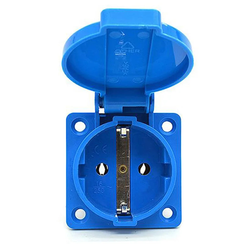 Black Blue Round Cover 50*50mm EU Industry AC Power Socket IP44 Europe Germany 16A 250V Grounding Outdoor Waterproof Socket