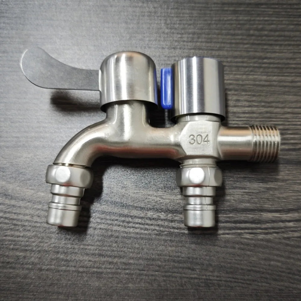 Stainless Steel Faucet Double Outlet Dual Control Water Tap One in Two Out 1/2" Faucet Bidet Faucets Garden Bathroom Accessories