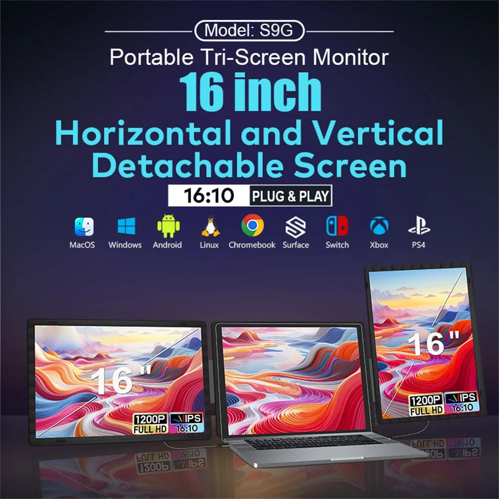 Rospider 15.6 16 Inch Portable Dual Screen Laptop Extender 1080P IPS Rotatable Triple Monitor FHD for MacBook Windows