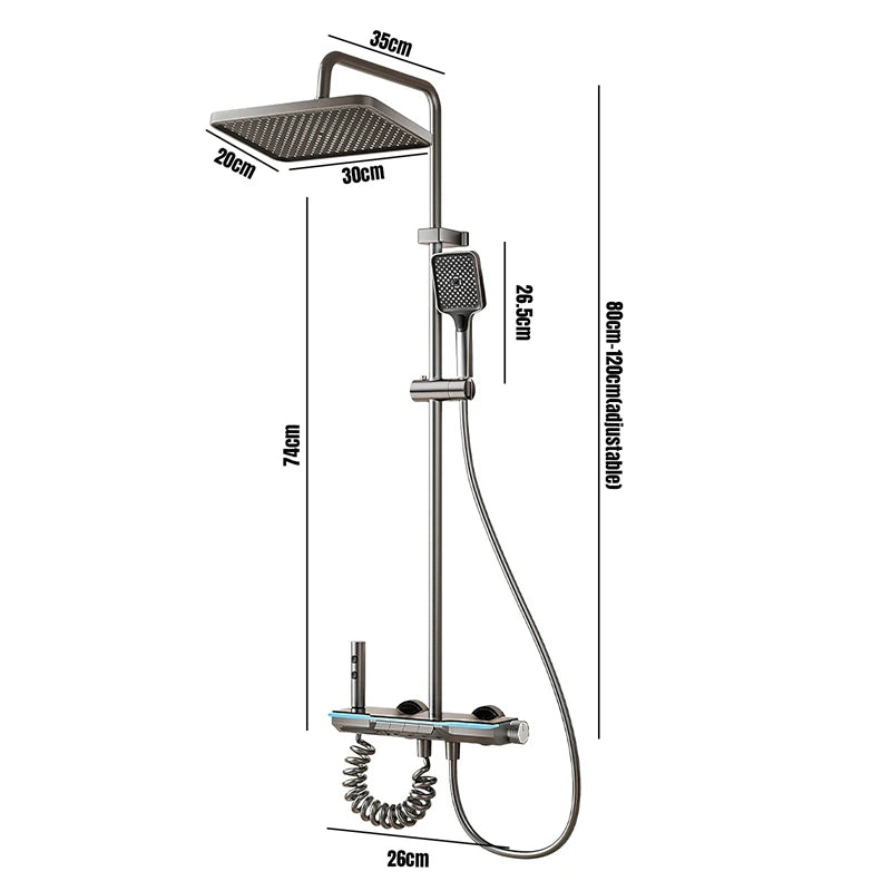 Gray Piano Keys Bathroom Shower Faucet Set Multiple Water Spray Modes Shower System With 4 types Function Digital Display