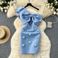Women Diagonal Collar Vintage Ruffle Sleeve Elegant Butterfly Three-dimensional Floral Slim Dresses Evening High Street Clothing