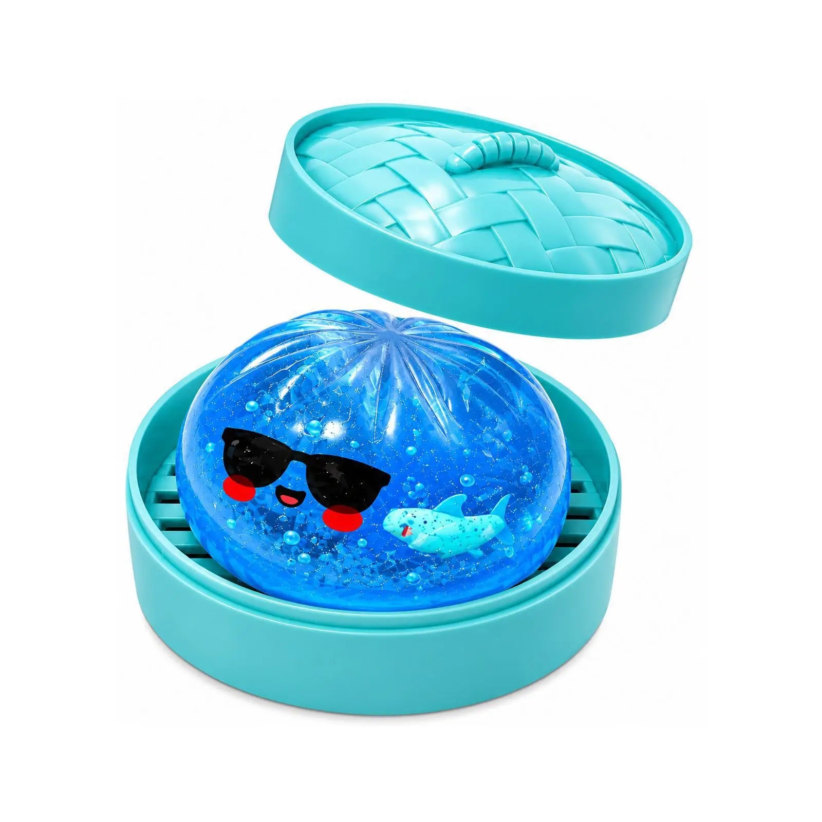 Glitter Shark Dumplings Squishy Toy Soft Slow Resilience Mini Buns Fidget with Steamer Steamed Stuffed Bun Pinch Le