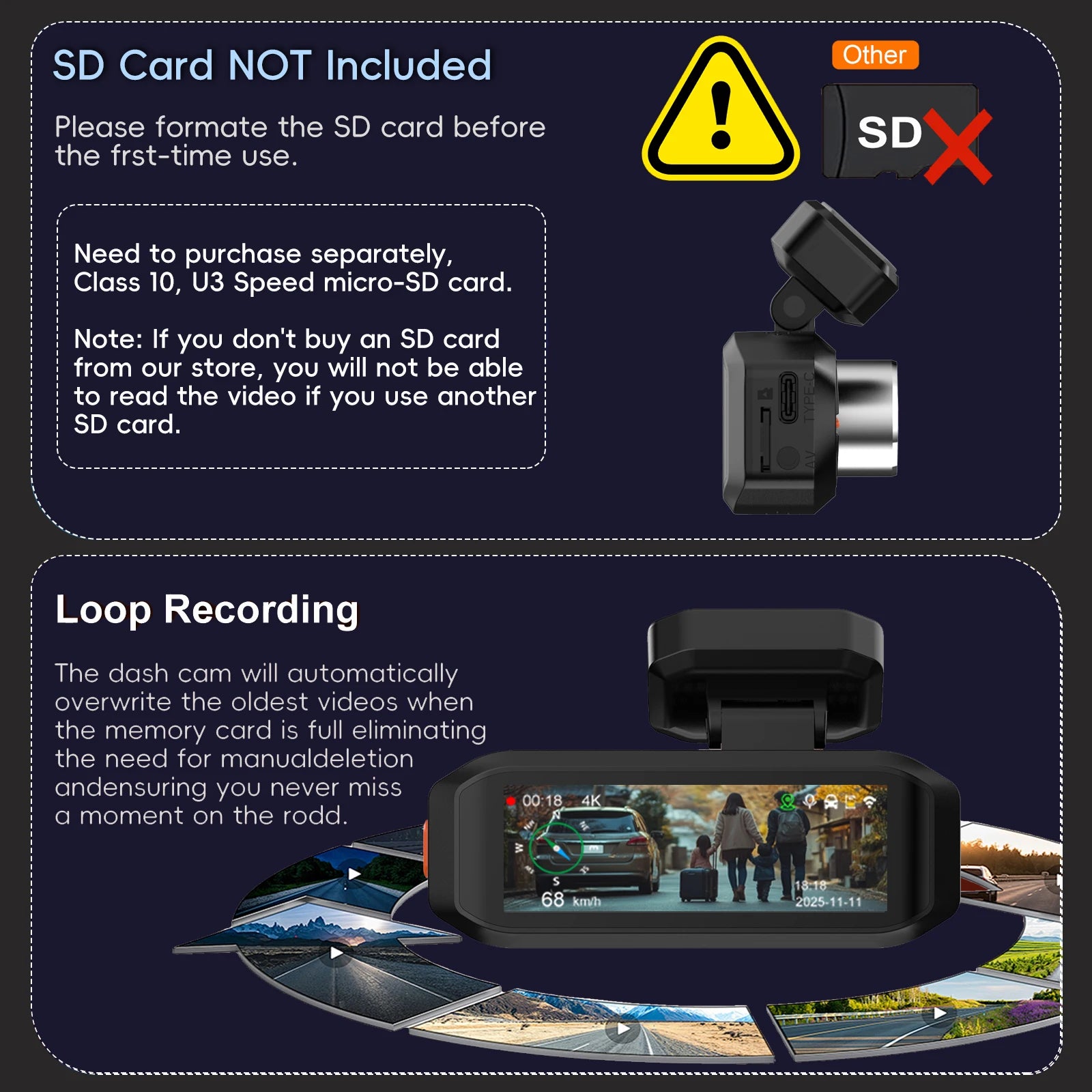 UHD 4K 3840*2160P Dash Cam ADAS WiFi GPS Front 4K Rear 2.5K DVR Video Recorder 24H Night Vision Dash Cam Car Camera Black Box