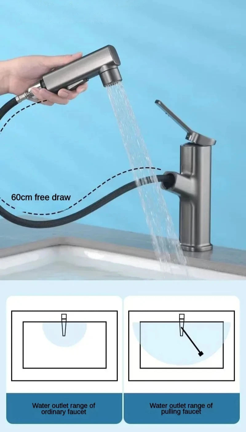 Single Handle Dual Hole Bathroom Sink Mixer Faucet Pull Out Faucet for Bathroom Washbasin Faucet Brass Bathroom Basin Faucet