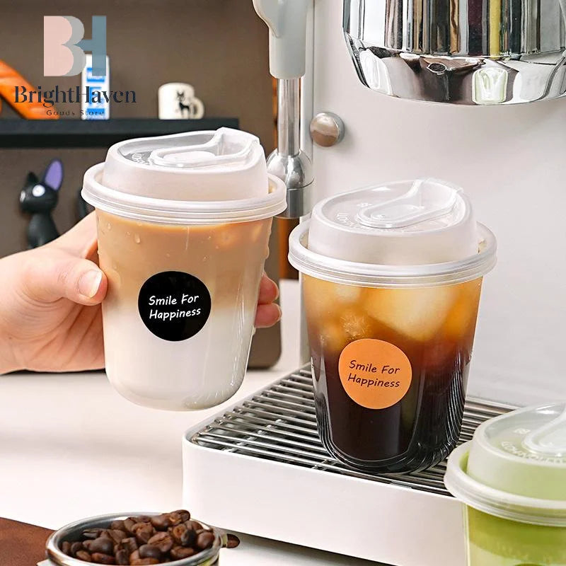 10pcs Transparent Coffee Cups With Lids U-shaped Disposable Cups For Hot Drink Milk Tea Takeaway Beverage Cups B.H