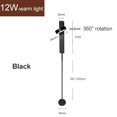 Modern Wall Lamps 360° Rotation Dimming Switch Wall Lights for Bedroom Study Room Decor Living Room Gold Black 12W