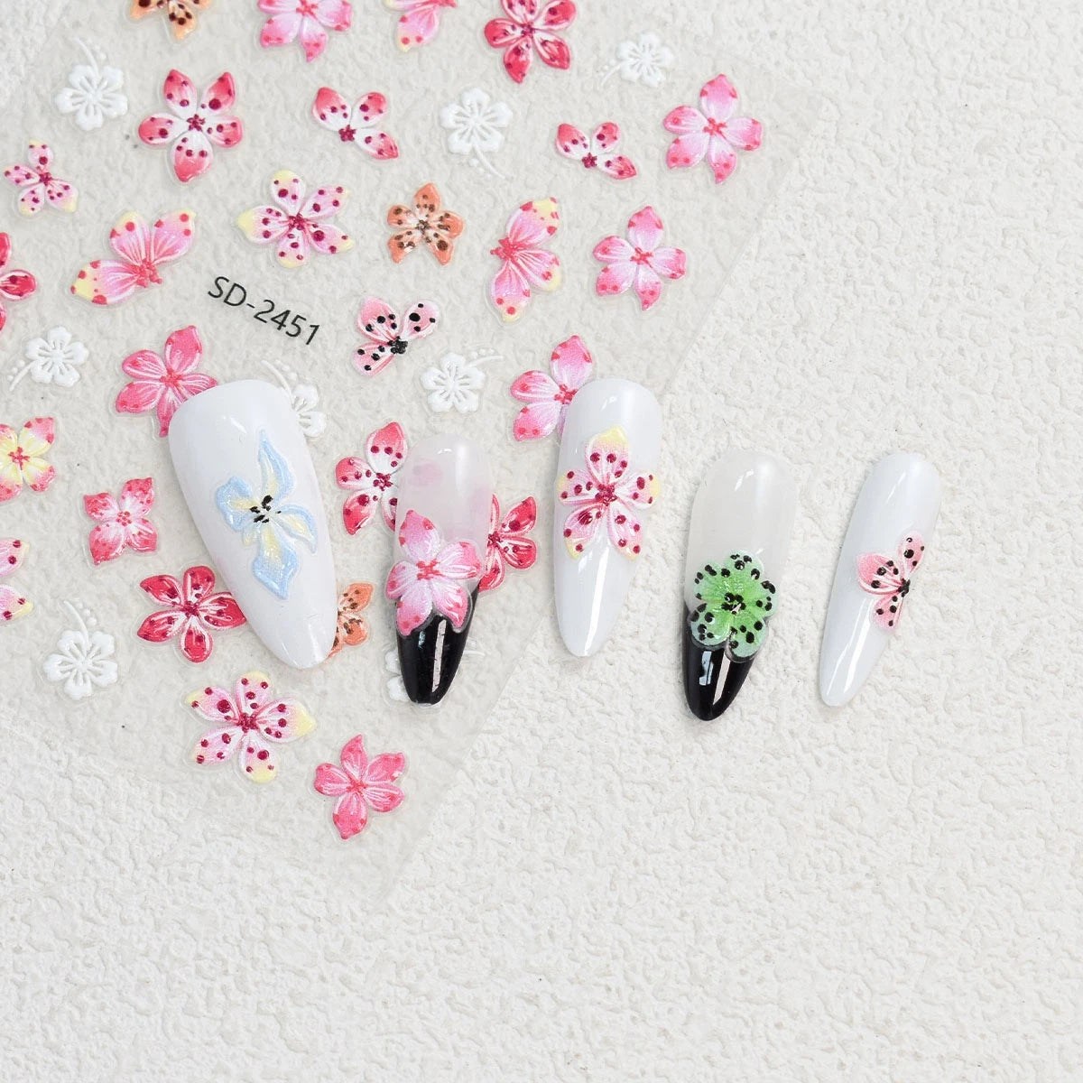 3 to 120 Sheets Tropical Flower Nail Stickers Hibiscus Butterfly Starfish Nail Decals 5D Embossed Self Adhesive Summer Nail Art