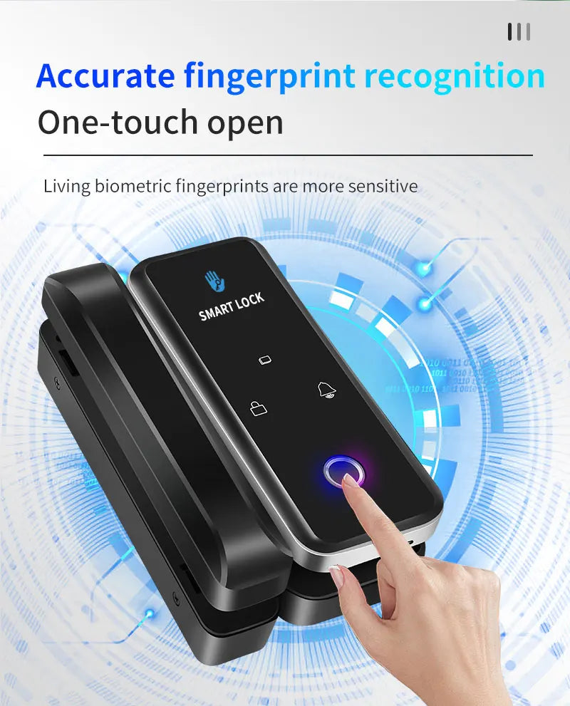TTlock Smart Biometric Fingerprint WiFi Lock for Commercial Glass Door 5-in-1 Access Control (APP/Fingerprint/Card/Code/Remote)