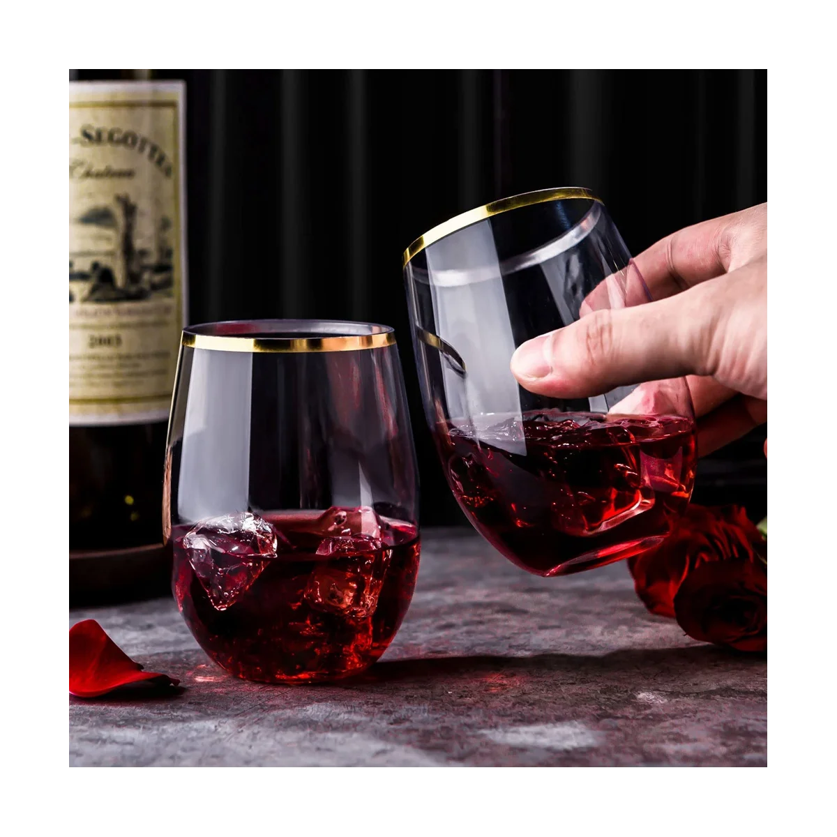 Disposable Stemless Wine Glasses, Plastic Wine Cups, Whiskey Glasses, Clear Drinking Glasses for Party