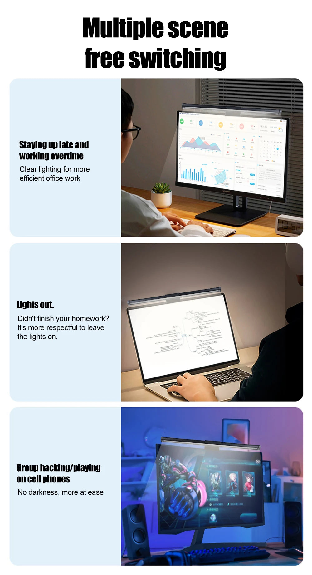 Smart RGB Monitor Light Bar Led Lights Wifi Dimmable Setup Gaming Room Decor Lightbar PC Screen Hanging Remote Control Desk Lamp