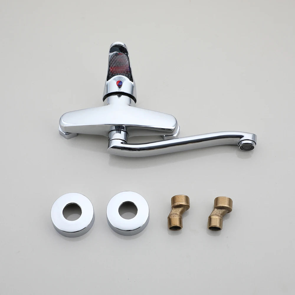 Monite Wall Mounted Bathtub Chrome Brass Bathroom Basin Mixer Faucet Sink Tap Hot & Cold Water Mixer Retail Laundry Faucet