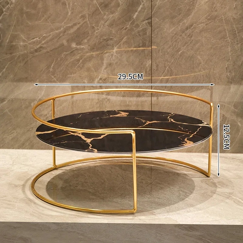 Metal Marbled Glass Tray 2-piece Set Decorative Storage Rack Desktop Organizer Cosmetic Shelf Display Stand Bathroom Shelves