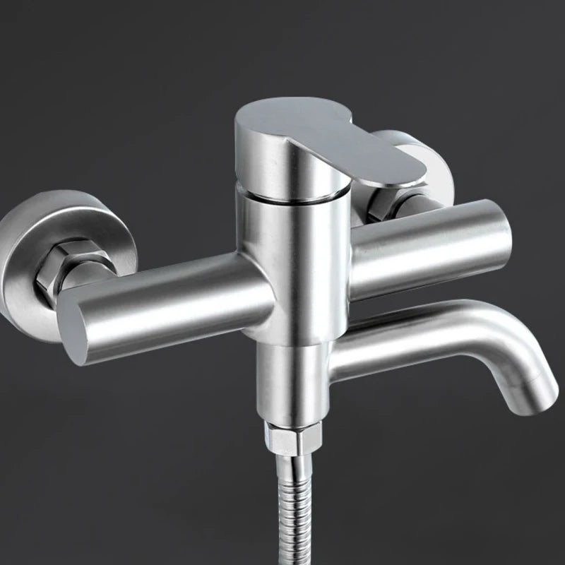 Bathroom Shower Faucets Stainless Steel Triple Bathtub Faucet Mixers Hot Cold Mixer Valve Nozzle Tap Wall Mounted Home Accessory