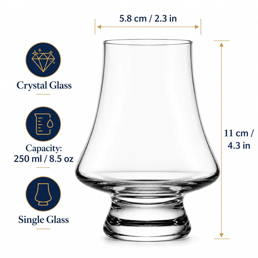 Whiskey Tasting Glasses Set of 2 with Black Walnut Wood Base, 8.5 oz Crystal Glasses with Label Slots