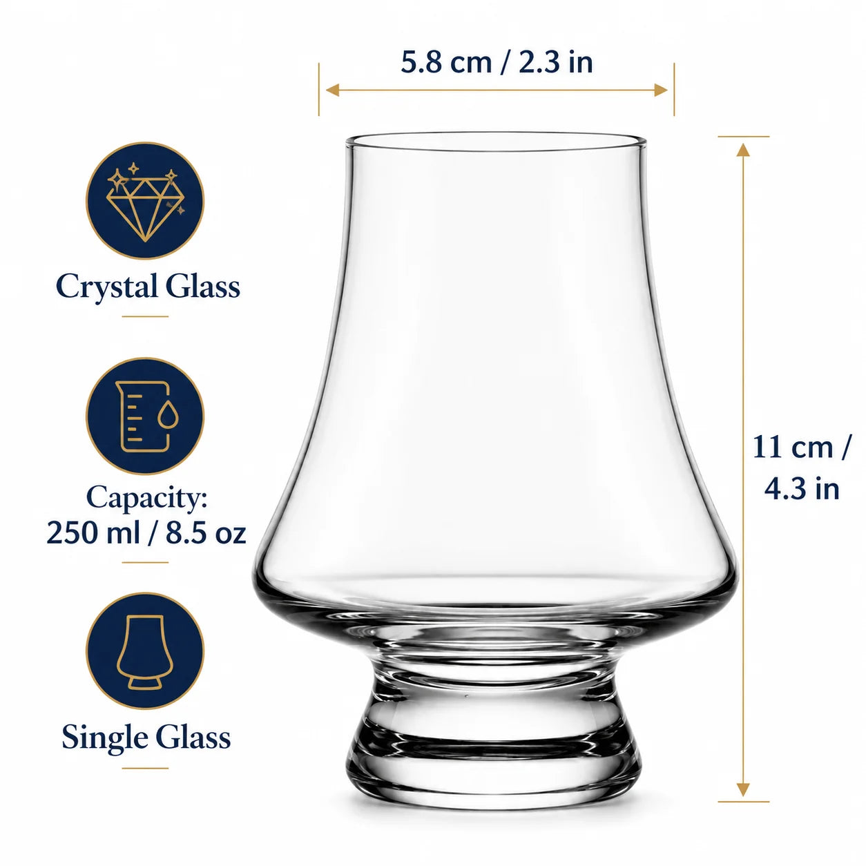 Whiskey Tasting Glasses Set of 2 with Black Walnut Wood Base, 8.5 oz Crystal Glasses with Label Slots
