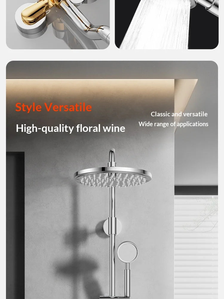 304 Stainless Steel Thermostatic Rainfall Shower Set High Pressure Wall Mounted Bathroom Mixer Tap Handheld Circular Square