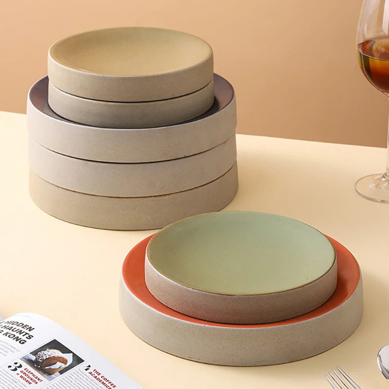 Vintage Round Ceramic Plate Creative Dessert Dim Sum Plate Pastry Plate Steak Plates Sushi Plates Molecular Cuisine Tableware