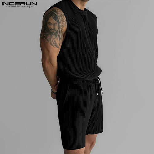 Summer Izzy Pleated Sleeveless Tank men beach shorts set