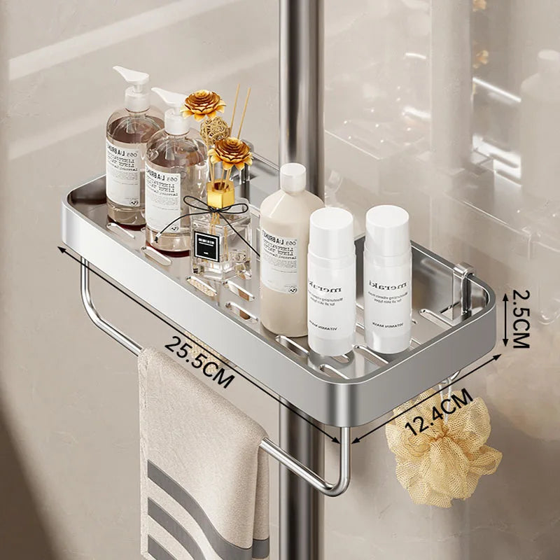 Bathroom Shower Storage Shower Gel Shampoo Rack Lifting Rod Removable Tray No Drilling Soap Holder Shower Shelf
