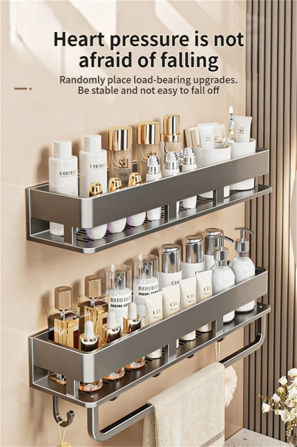 Wall-Mounted Bathroom Storage Shelf with No Drilling Required for Bathroom Sink Vanity and Toilet Wall Storage Racks