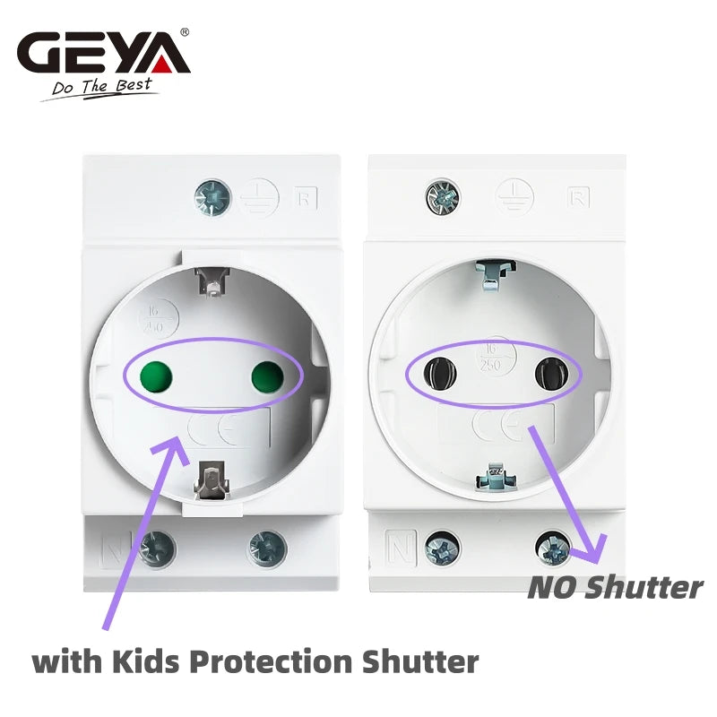 GEYA Din Rail Socket Modular Type AC Power Socket Plug EU/FR/US/UK/IT Standard 16A 220V AC Connector Grey AC30 Adapter Connector