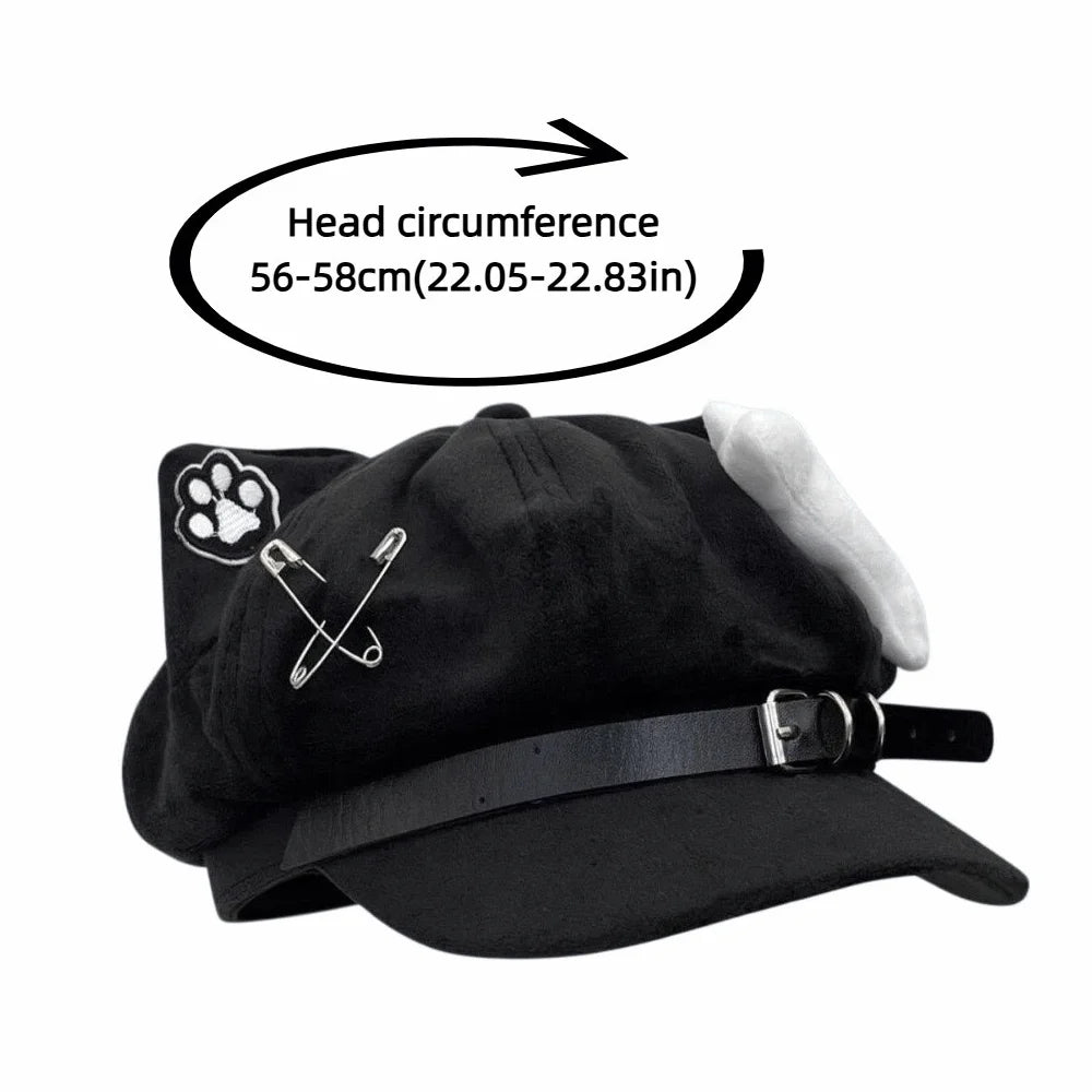 Cute Cat Ears Women's Beret Anime Cat Paw Pattern Newsboy Cap Japanese Style Sweet Baseball Cap Everyday Outfits