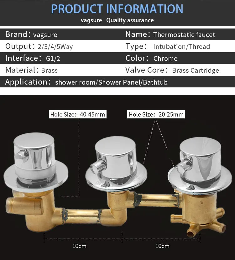 New Triple Handle Thermostatic Brass Shower Faucet Shower Room Auto Thermostatic Control Valve Mixer Tap  2/3/4/5 Way Diverter