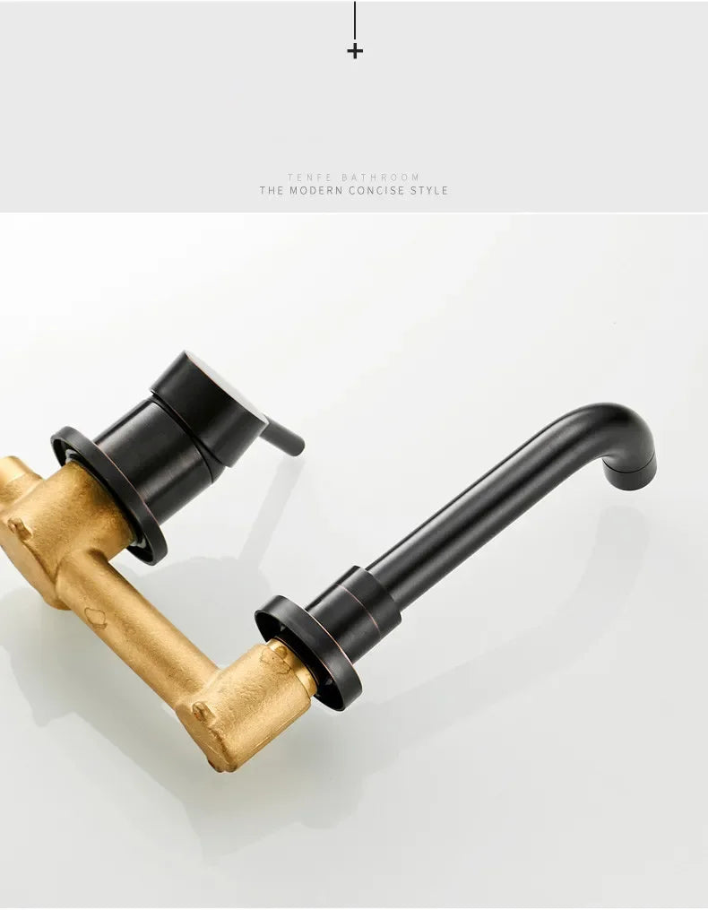 Bathroom Faucet Brass Hot and Cold Water Sink Faucet Wall Mounted Mixer Tap Single Handle Two Hole Vintage Faucet