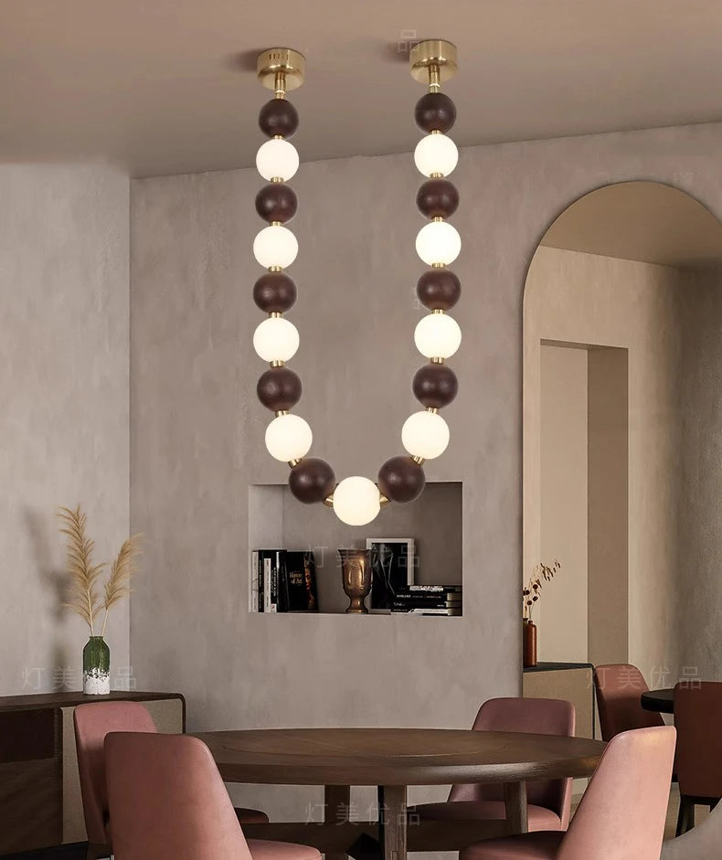 Postmodern White Lampshade Acrylic Walnut Wood LED Chandeliers lustre Adjustable Ceiling for Kitchen Island Decoration Dimmable