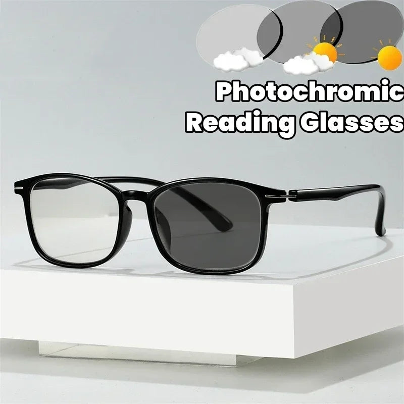 Reading Glasses with Diopter Fashion Trendy Blue Light Blocking Photochromic Presbyopia Eyeglasses Vintage Anti-UV Sunglasses