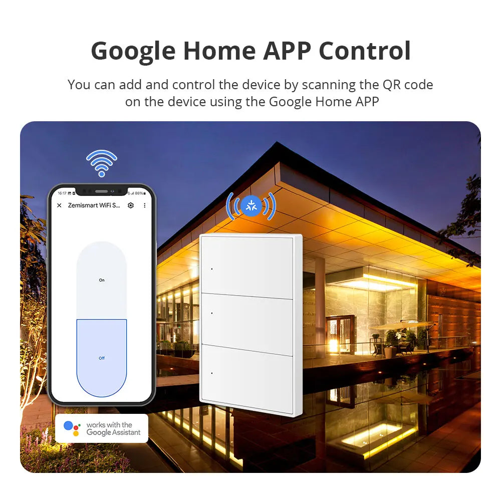 Zemismart Matter WiFi 1 2 3 4 6 Gangs Smart Wall Light Switch Neutral Required with Big Button SmartThings App Homekit Control