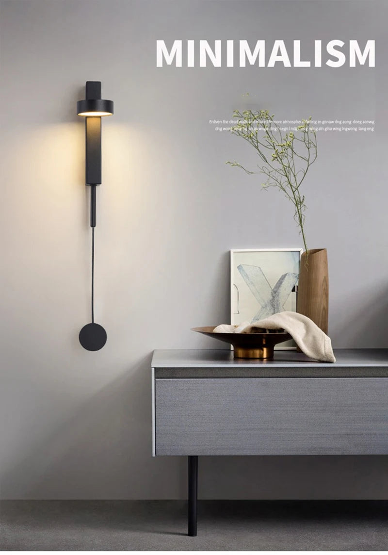 Modern Wall Lamps 360° Rotation Dimming Switch Wall Lights for Bedroom Study Room Decor Living Room Gold Black 12W