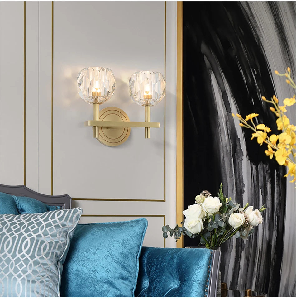 Modern Crystal wall lamp Luxury Living room bedroom lounge interior stairs wall lamp side lights Rose gold Copper wall light