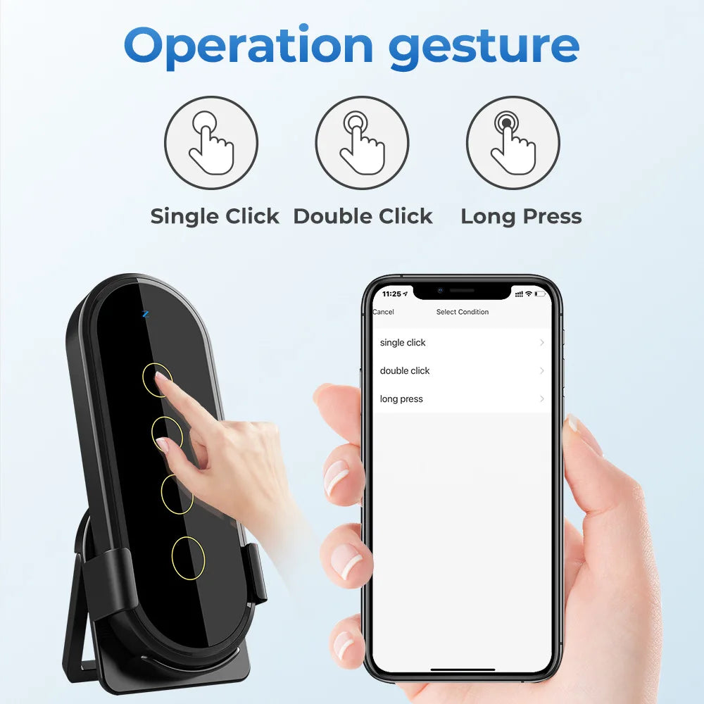 Tuya ZigBee Wireless Smart Home Scene Switch Light 4 Gang 12 Scene Touch Light Switch Remote Control Smart Life App