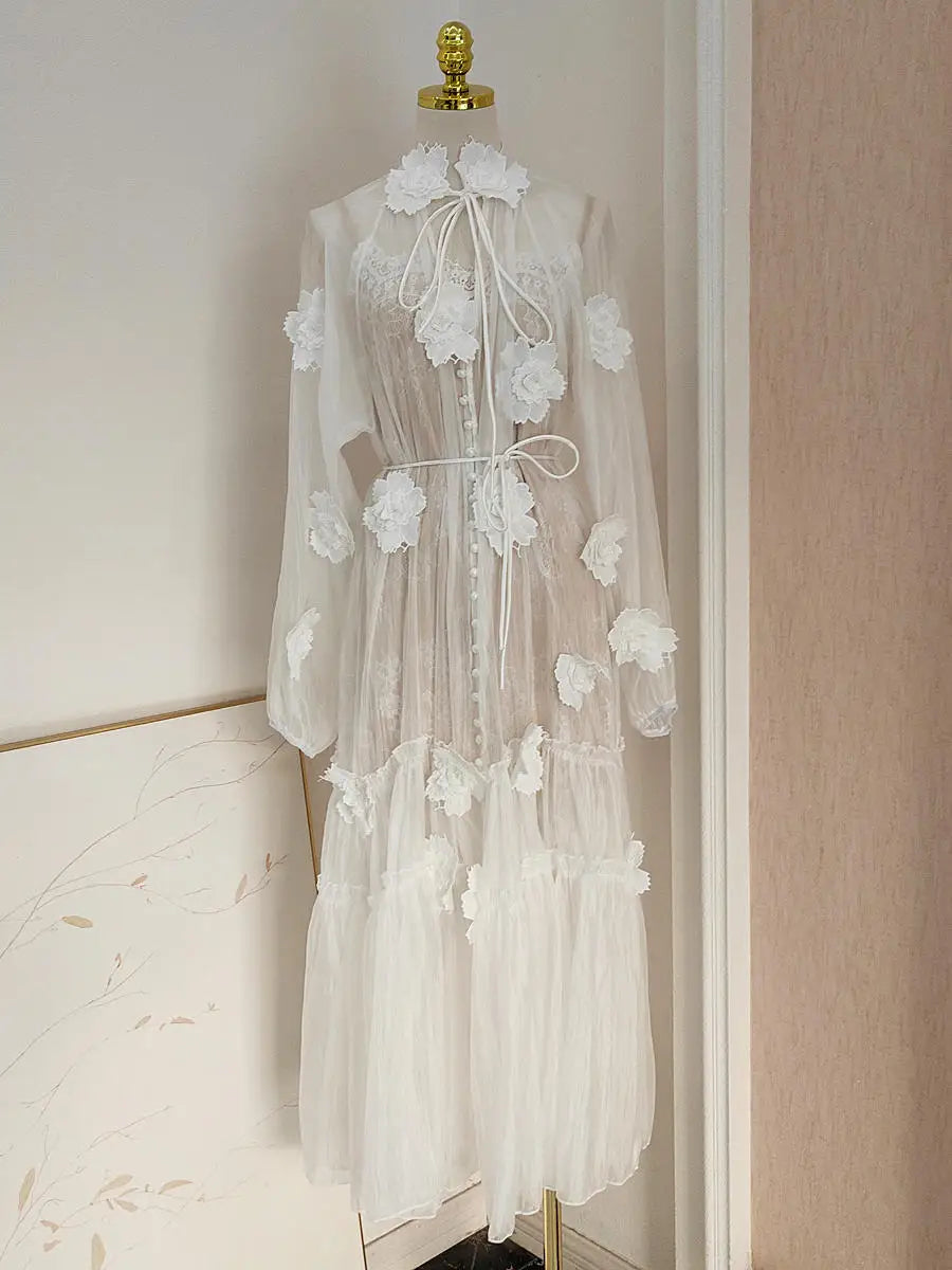 TESSCARA Women Elegant Appliques White Dress High Quality Long Luxury Wedding Cocktail Party Robe Vintage Designer Mesh Vestidos