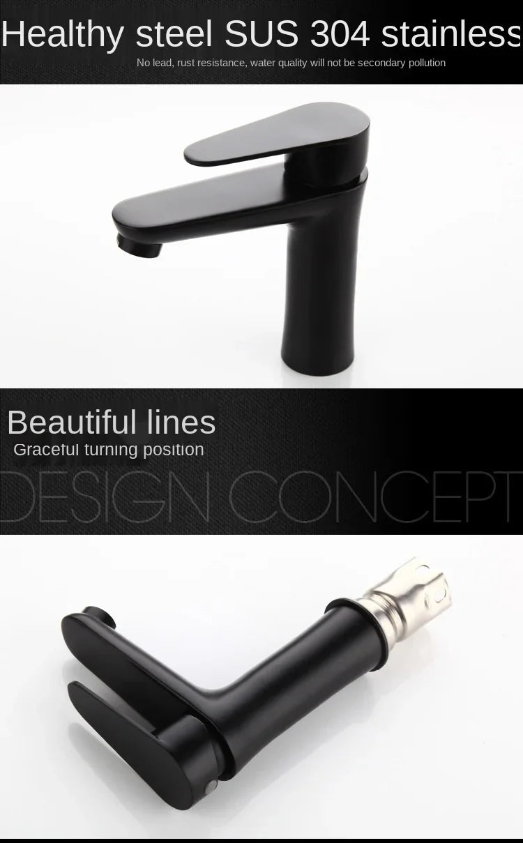 Bathroom Basin Faucet Cold & Hot Water Mixer Sink Tap Black Single Handle High Quality Kitchen Bathroom Accessory
