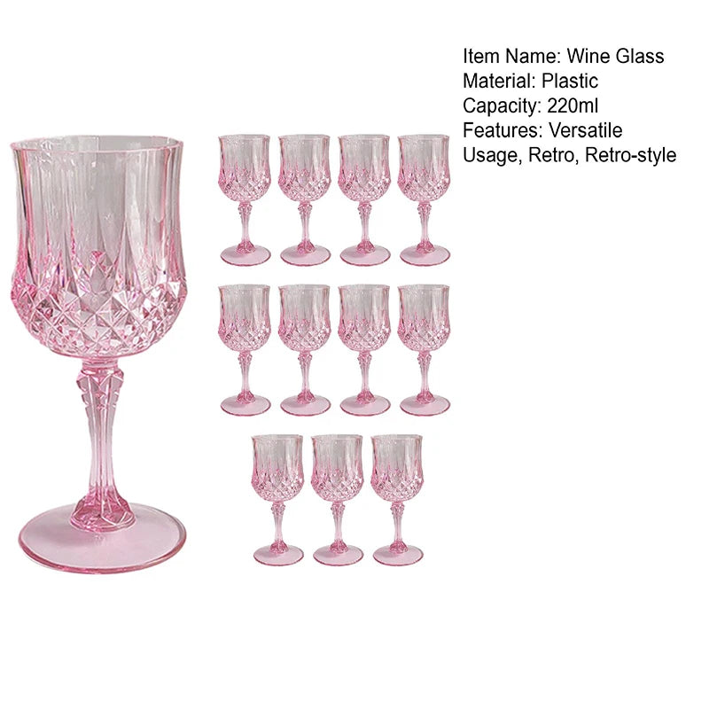 12/24 Pcs 220ml Plastic Wine Glasses Drinking Glasses for Wedding Party Imitation Glassware Reusable Drinkware Champagne Goblet