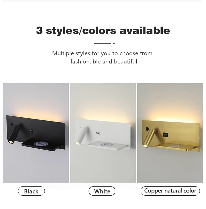 Modern LED Wall Lamp with Wireless Charger Simple Creative USB Interface Night Light Suitable for Living Room Bedroom Study