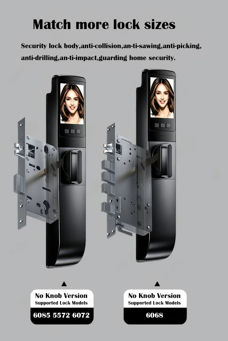 5050 5072 5572 4585 6085 Mortise Tuya WiFi Video Intercom 3D Face Recognition Smart Lock Biometric Camera Auto Keyless Lock