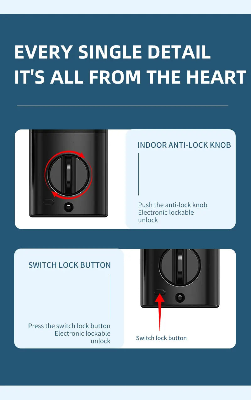 Tuya BLE Digital Electronic Smart Deadbolt Fingerprint Door Lock Password Card Key Unlock Keyless Entry For Smart Home