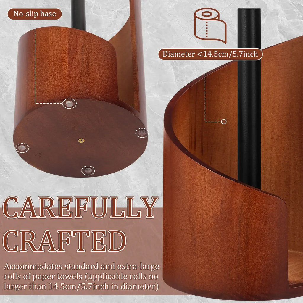 New Paper Towel Holder Wooden Kitchen Spiral Roll Paper Holder Anti-Skid Tissue Vertical Stand Countertop Bathroom Decoration