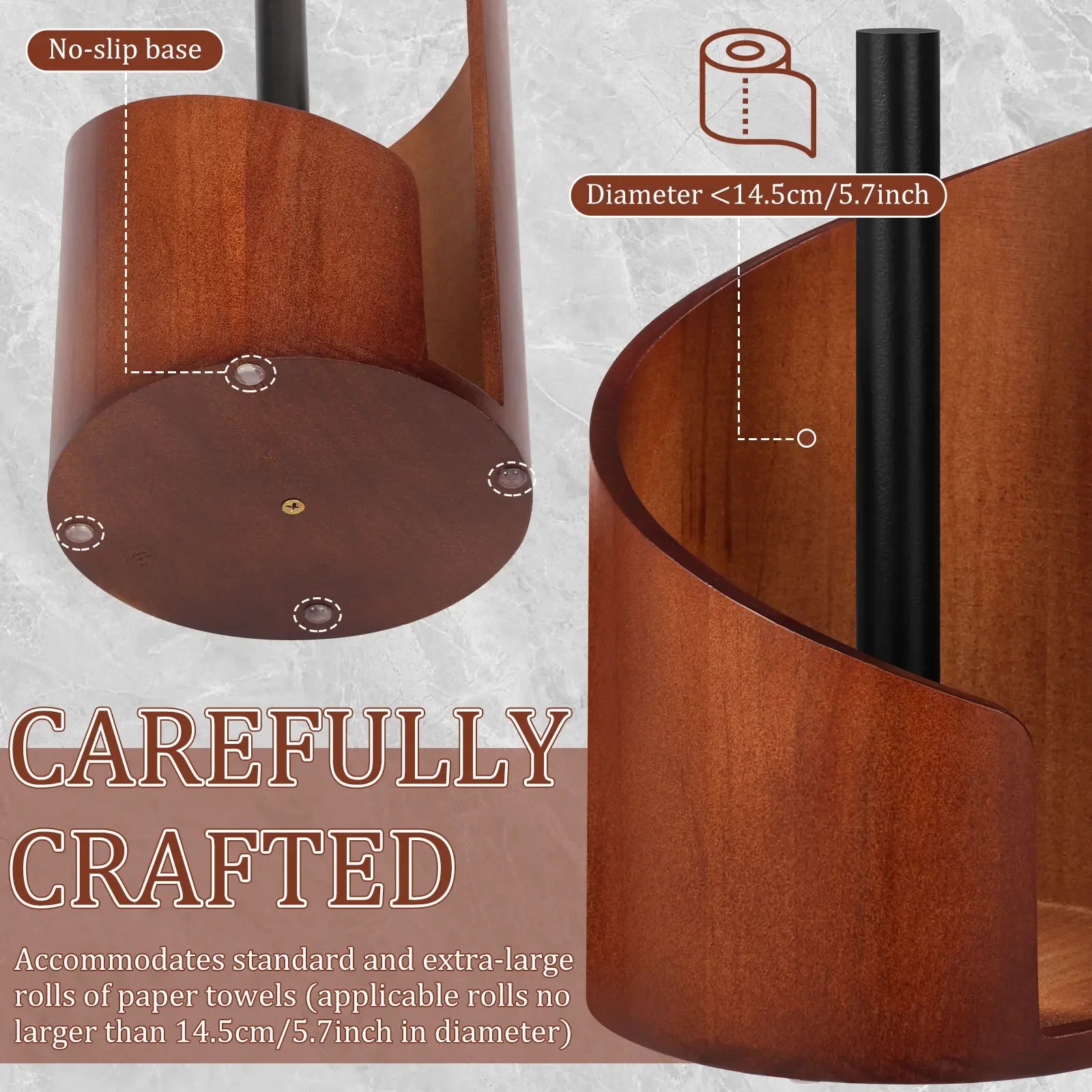 New Paper Towel Holder Wooden Kitchen Spiral Roll Paper Holder Anti-Skid Tissue Vertical Stand Countertop Bathroom Decoration