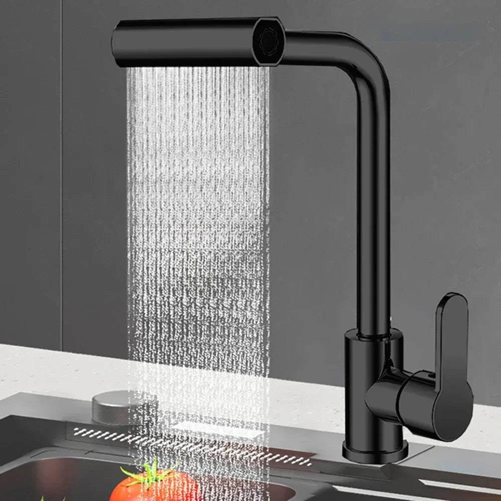Waterfall Basin Faucets Deck Mounted Kitchen Cold Hot Mixer Tap 4 Modes Sprayer Bathroom Faucet Single Handle Tap Household