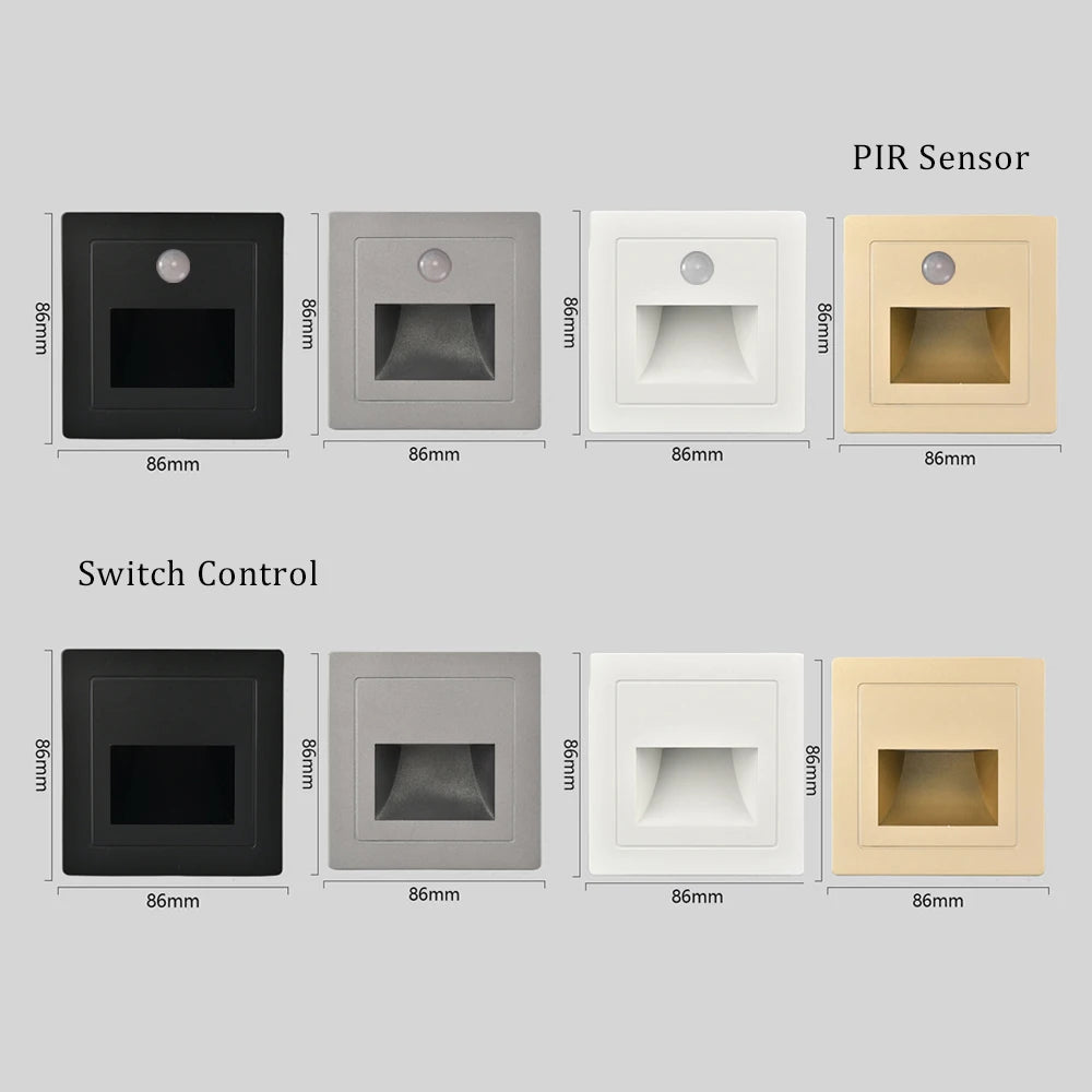 Recessed Wall Lamp Led Stair Lights Non-Sensor Corridor Nightlights for Cabinet Closet  Kitchen Luminaires Black White 22v 110v