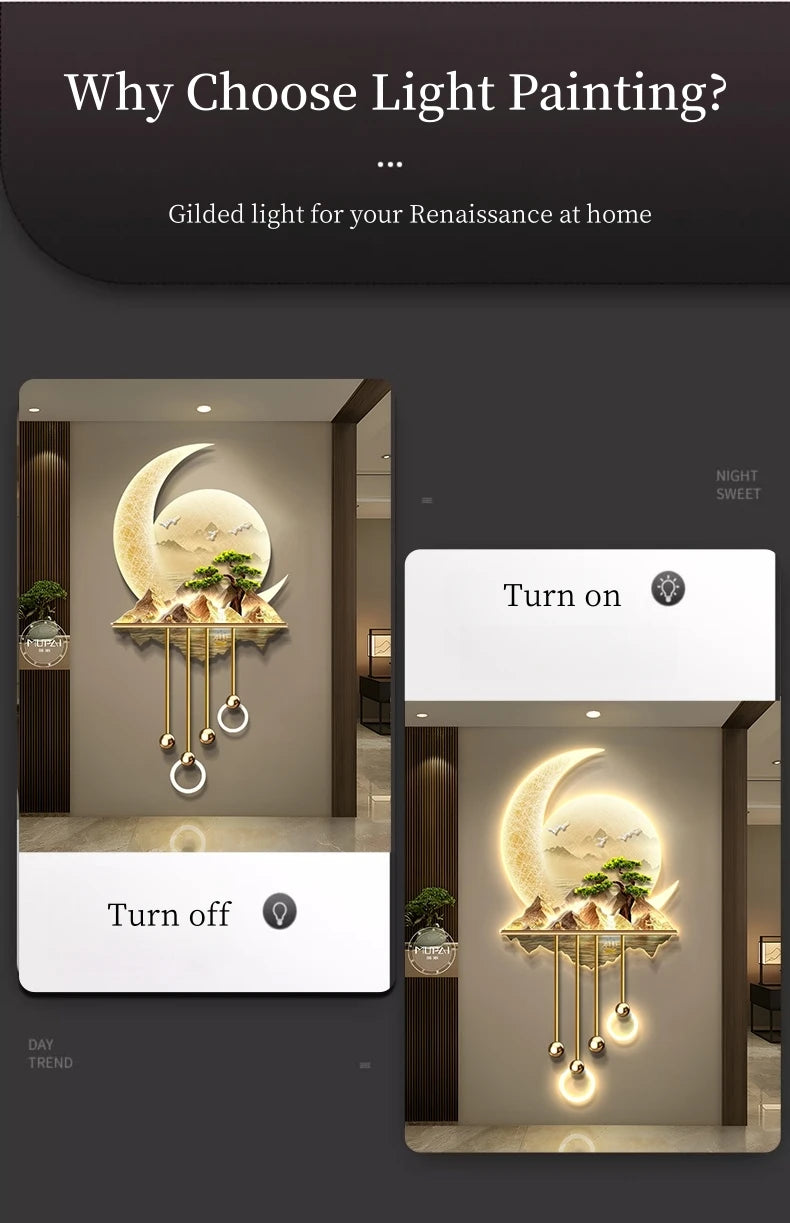 Modern Creative Entrance LED Mural Light For Corridor Living Room Dining Study Hanging Painting Lustre Home Decoration Wall Lamp