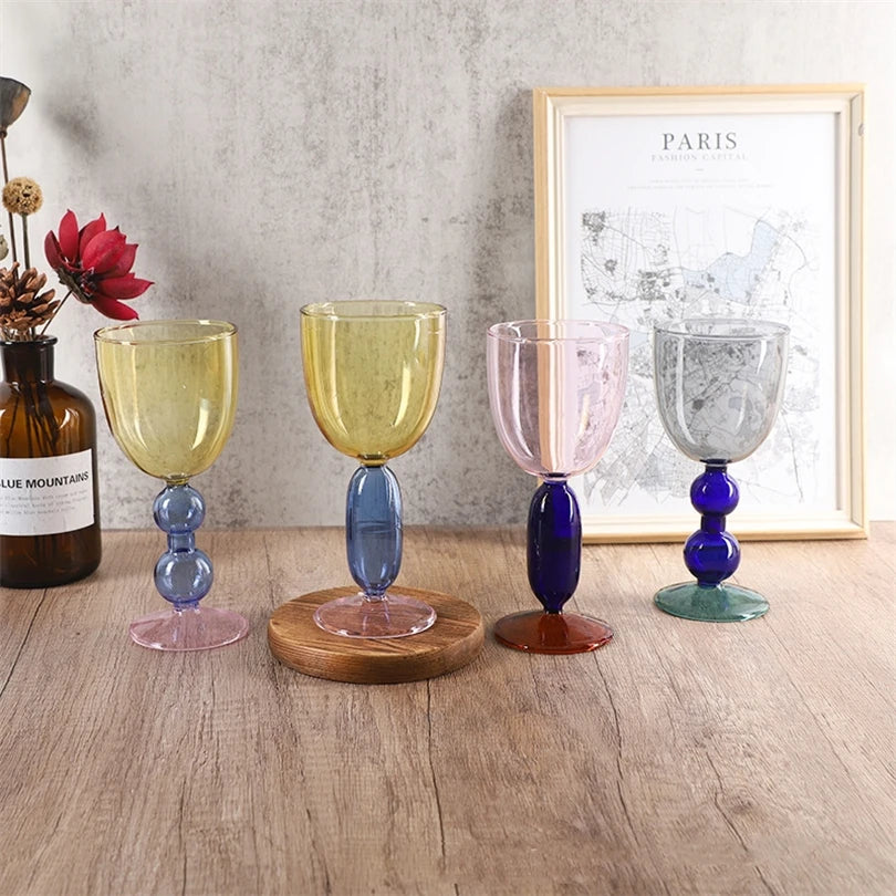 Creative Stained Glass Goblets Contrast Color Wine Glasses Ins Style Simple Home Wine Glasses Drink Cups