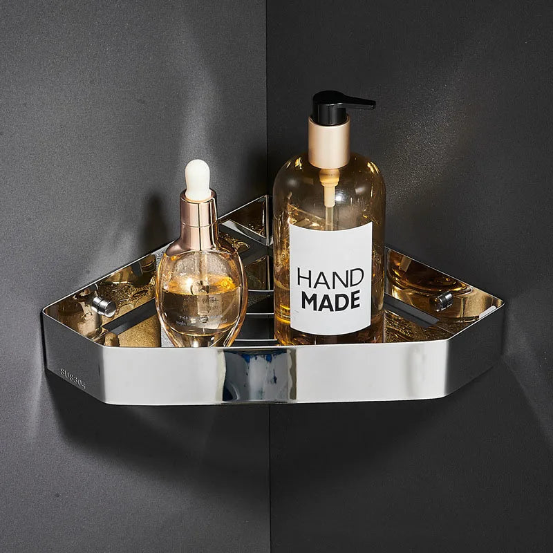 Bathroom Shelves Hardware Rack Kitchen Storage Rack 304 Stainless Steel Wall Mounted Corner Triangle Shower Holder Accessories